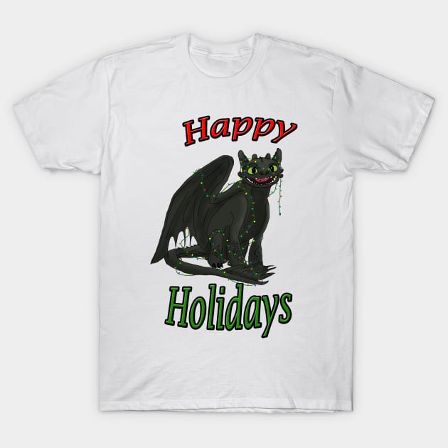 Toothless - Happy Holidays T-Shirt by tygerwolfe